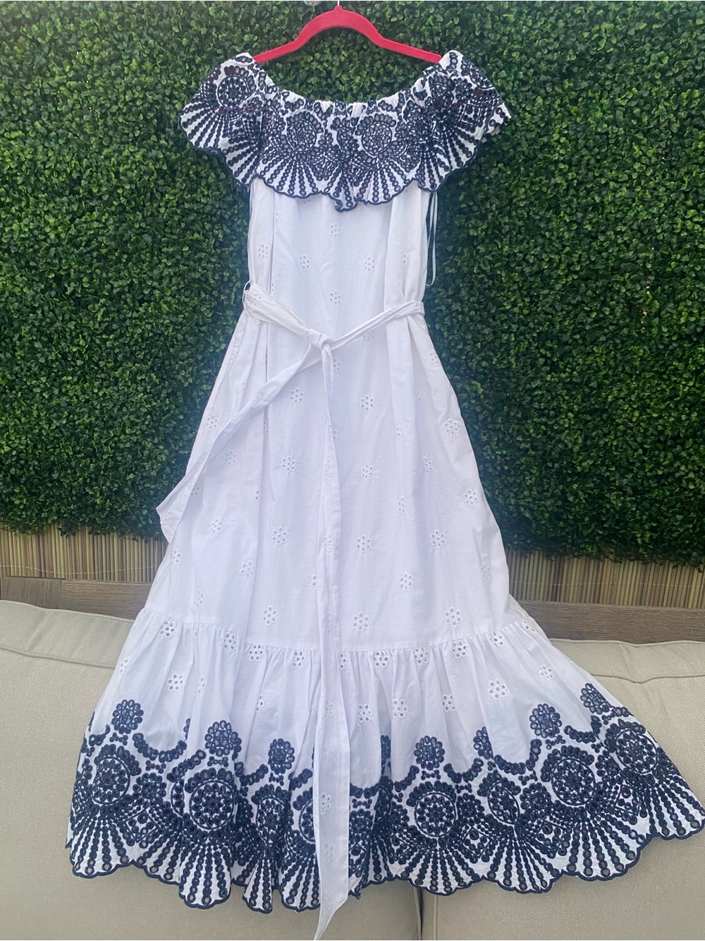 Draper James White Maxi Dress with Navy Embroidery